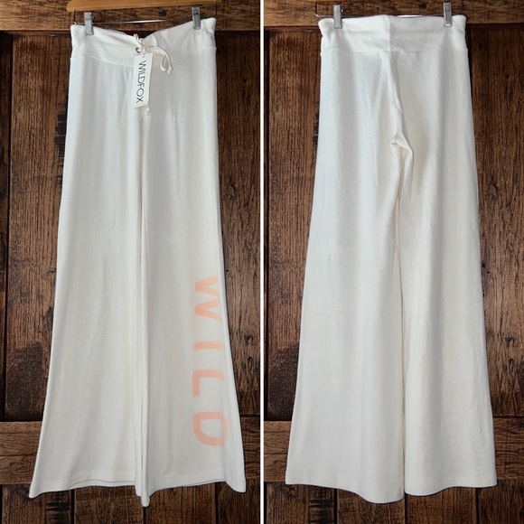 NWT Wildfox Tennis Track Pants Joggers in Ivory Off-White and Pink Size Small - Picture 3 of 3